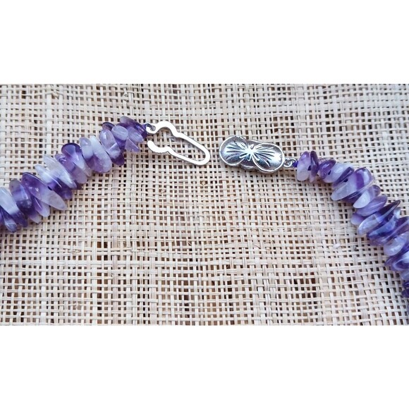 VTG Polished Amethyst Semi Precious Stone Sticks 18" Necklace Sterling Silver - Picture 6 of 6